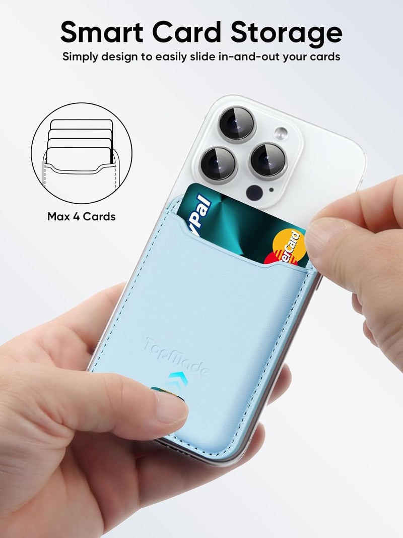 TopMade Phone Card Holder, Premium Leather Phone Wallet Stick on, Stronger 3M Adhesive Credit Card Holder for Back of Phone Case, iPhone, Samsung, and Android, RFID Blocking, Fit 4 Cards, Sky Blue - Image 4